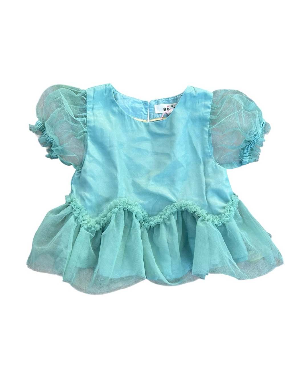 Mini Boden Little Girlsâ Sage Green Peplum Blouse With Tulle Detail 3-4 Years